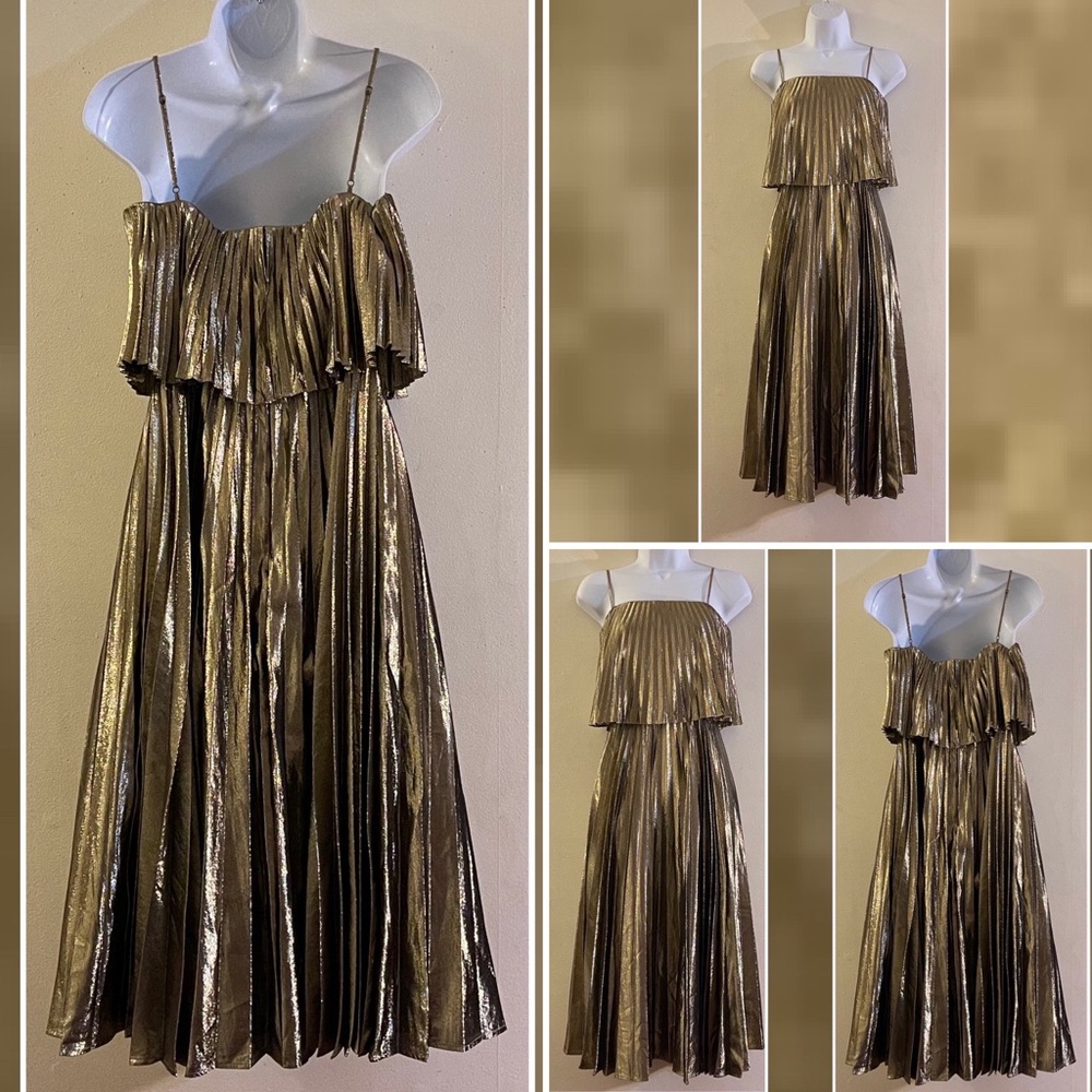 J. Crew Collection Gold Pleated Dress - Picture 3 of 7
